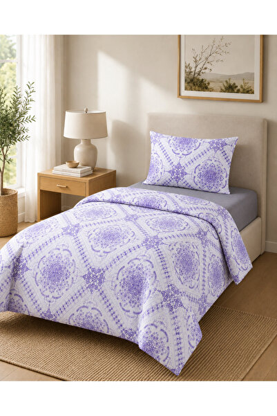 Nevora Single Duvet Cover Set Purple Patterned Gray Duvet Cover Set with Pill...