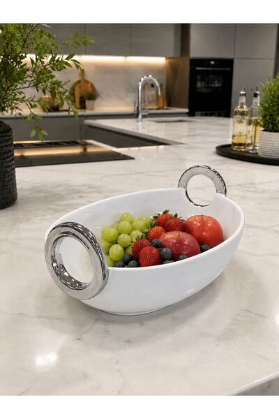 AROW Decorative Oval Porcelain Presentation Bowl White-30/21 cm Tkebt White