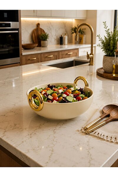AROW Decorative Round Presentation Bowl Cream-24 cm Tkebt Cream