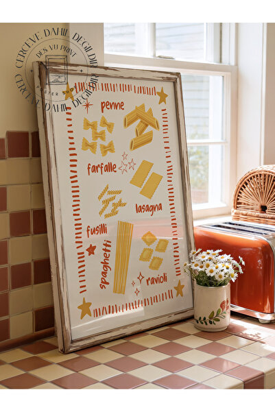 DES VU PRINT Makarna Çeşitleri Posteri, Çerçevesiz Mutfak Temalı Poster