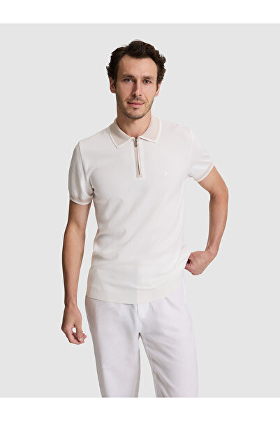 Cacharel White Slim Fit Zippered Polo Collar Knitwear T-Shirt 50326034-Vr013