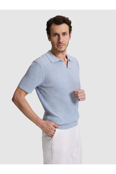 Cacharel Tricou tricotat cu guler Apaş, 100% bumbac, croială slim, Baby Blue 50320580-VR249
