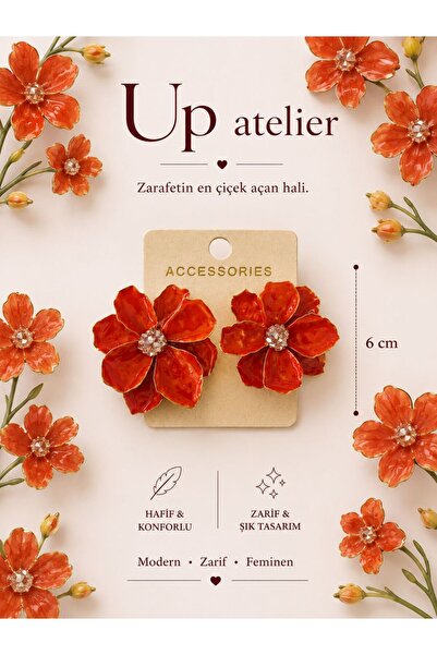 Up Atelier Summer Collection Stoned Orange Flower Earrings