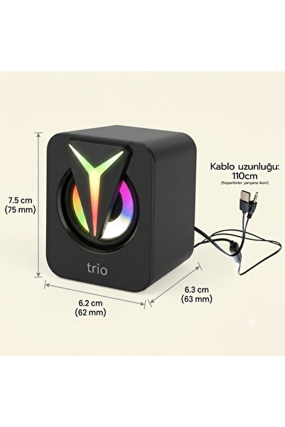 VOREX Trio S3 Mini 2.0 RGB Işıklı USB Multimedia Hoparlör 5W 3.5mm Stereo PC Laptop Masaüstü