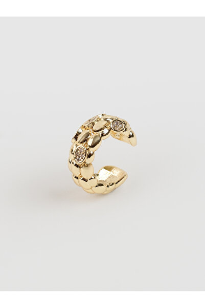 Dokulu Taş Detaylı Altın Kaplama Earcuff - Viper arc