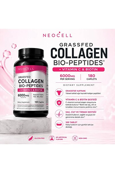 Neocell Grassfed Collagen Bio-Peptides +Vitamin c & Biotin 6000 mg 180 caplets