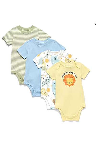 Okie Dokie طقم بدلة داخلية للأطفال بأكمام قصيرة ومضلعة مكون من 4 قطع