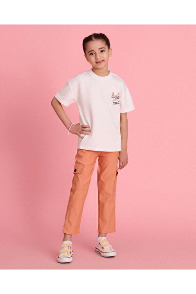 REDTAG Girls White And Peach Placement Print 2 Piece Set