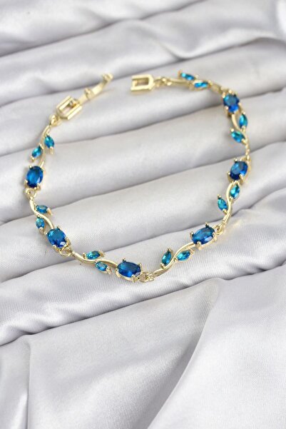 norsary Brass Gold Color Blue Zircon Stone Flower Model Women's Bracelet