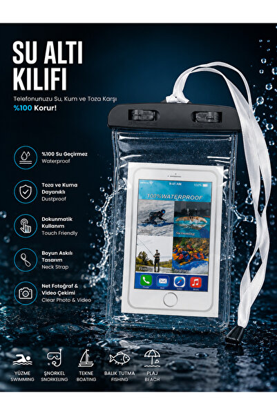 Tüm Telefonlara Uyumlu Yağmur Su Geçirmez Waterproof Deniz Havuz Su Altı Geçirmez Kılıf