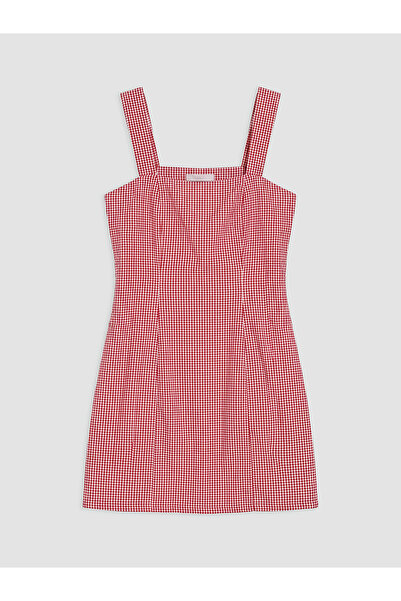 LC Waikiki Özmarka New Season Square Collar Plaid Mini Dress