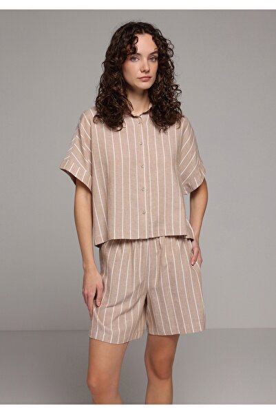 Colin's Regular Fit High Waist Striped Women's Light Brown Shorts
