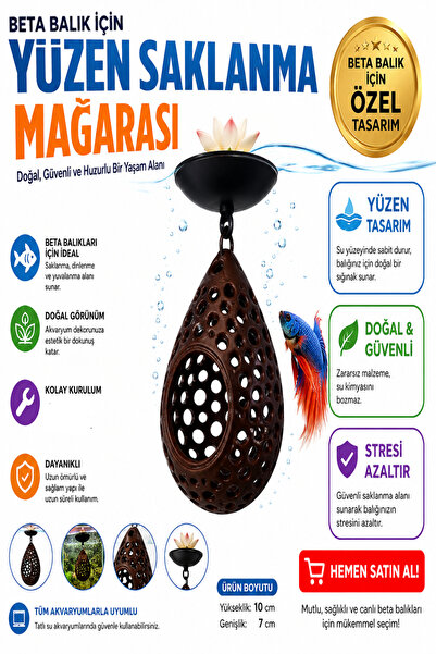 DIYMaX Akvaryum Yüzen Mağara Betta Balığı Dinlenme ve Saklanma Dekoru - SİYAH