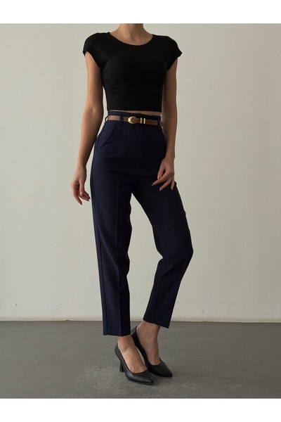 Quzu Women's Canvas Trousers Pnt01612 Navy Blue