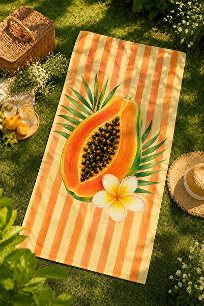 milroma Papaya and Tropical Flower Patterned 70X150 Beach Towel