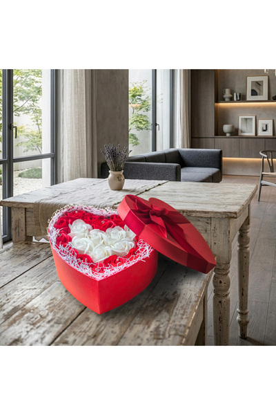 Boutique Bellaria Cutie Inimă cu 21 Trandafiri Eterni din Săpun Roșu Alb | Ar...