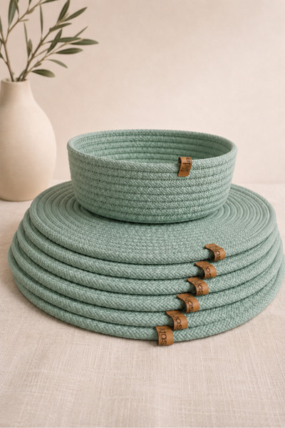 Naspar 6 Mint Green Supla Pots & 1 Basket/ American Service & Kitchen & Coffe...