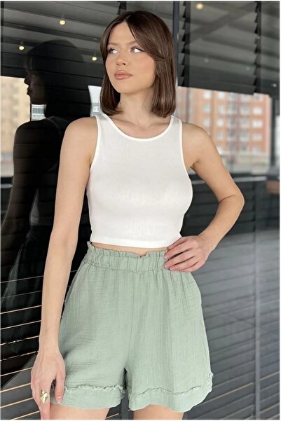 MODA BORSASI Kadın Fitilli Crop Atlet – Standart Beden Esnek Basic Sıfır Kol ...