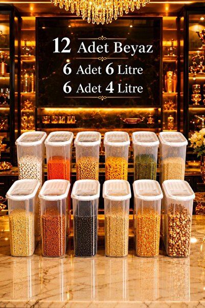 Newrise 12 Pieces White Food Storage Containers (6 and 4 Liters) Pantry Box L...