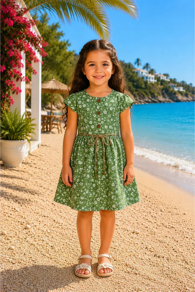 şevval kids Παιδικό λινό φόρεμα Sevval Kids σε πράσινο χρώμα, — 4 χρονών