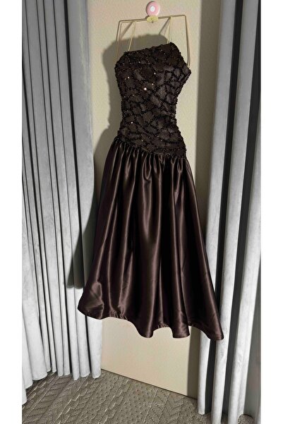 To Be Dress Brown Sequined Soft Crepe