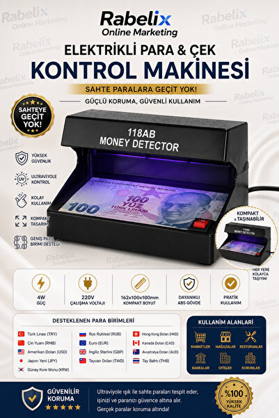 Rabelix Online Marketing Elektrikli Para ve Çek Kontrol Makinesi UV Işıklı Ko...
