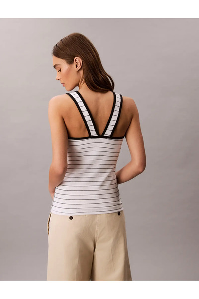 Calvin Klein SL COTTON RIB STRIPE, XE3 Beyaz Kadın T-Shirt