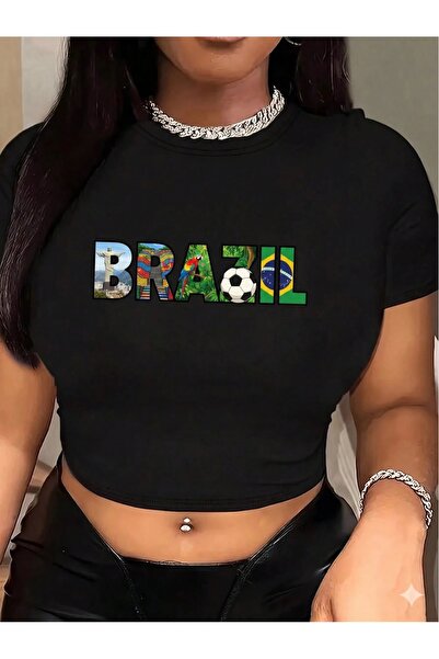 cto your style Women's Slim Fit Brazil Printed Crop T-Shirt Slim Fit Short Sl...