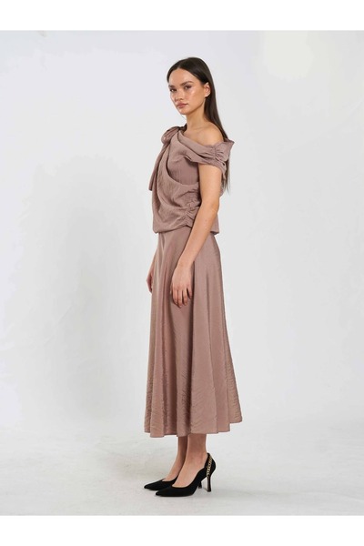 ZEVİORA MODA Tek Omuz Bluz Vizon