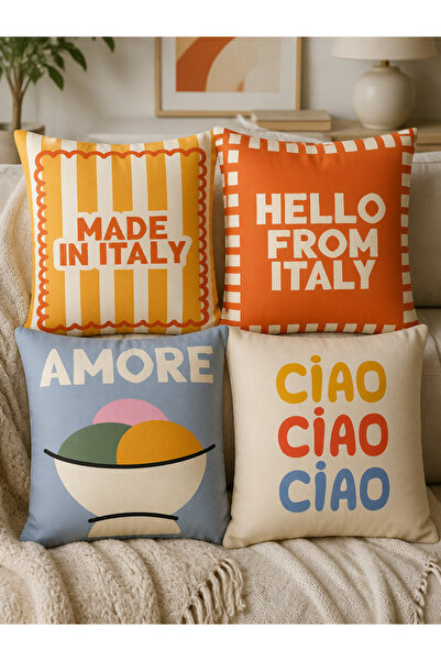 LadiesHome Set of 4 Decorative Pillow Covers - Italian Inspired, 43X43 Cm, Do...