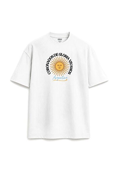 Darkia Argentina Flag Printed Special Design Relax Fit White T-Shirt