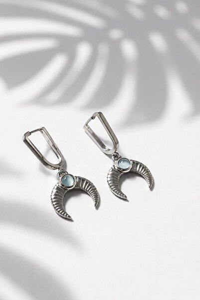 New Obsessions Aurora Hilal Sallantılı Silver Color Steel Earrings