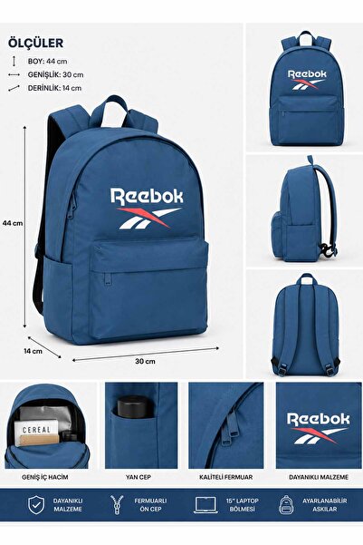 Reebok Lacivert Sırt Çantası Günlük Okul Spor Seyahat Unisex Laptop Bölmeli H...