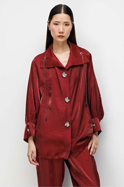 Moda İlgi Modailgi Etek Ucu Büzgülü Geniş Yaka Oversize Tunik - 40112 Bordo