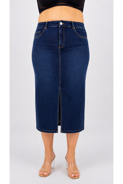 ZANESSİ FASHION Plus Size Denim Stoned Pencil Skirt