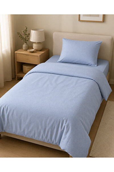 Nevora Light Blue Striped Single Duvet Cover Set 3 Piece Bedding Set