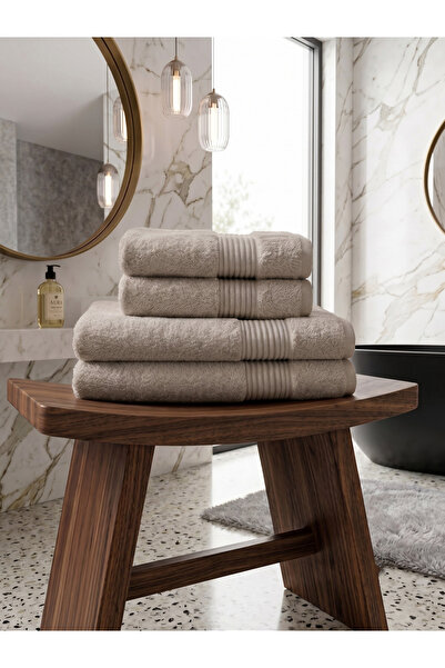 Karahanlı Home 4-Piece Bath Set Hand, Face and Bath Towels 100% Cotton Mink