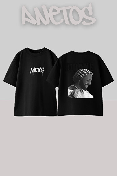 Anetos تي شيرت أسود كبير الحجم مطبوع بتصميم Drake_59