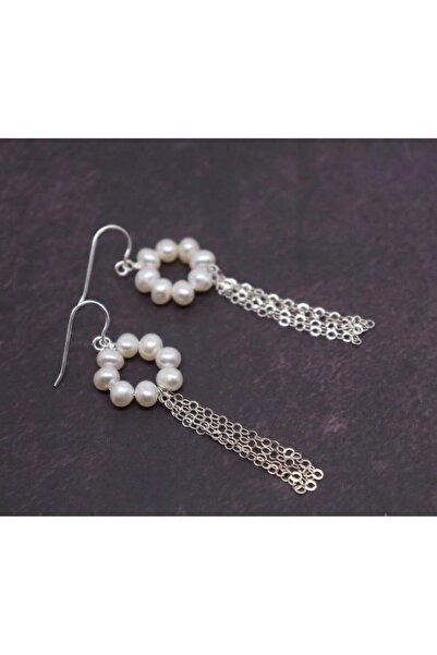 Shiklik Pearl Hoop Detailed Dangle Chain Elegant Earrings