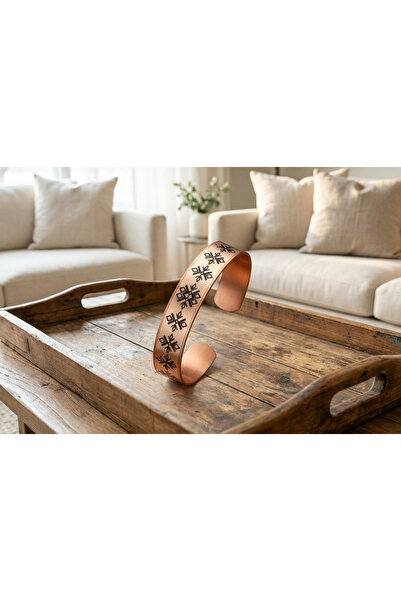 Erol Bakır Adjustable Clamp Bracelet with Copper Snowflake Motif |   100% Handmade Copper