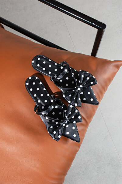 DUXAL SHOES Basil Women's Polka Dot Bow Detailed Pointed Toe Ballerina Slippers