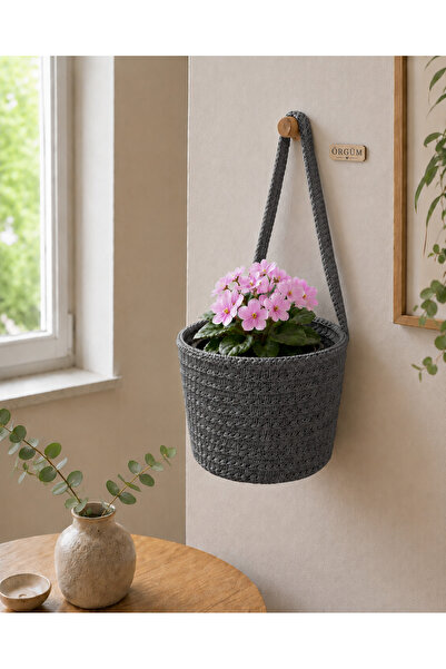ÖRGÜM Saksılık Dekoratif Saksı Kılıfı 13x13 cm ÇİÇEK VE AHŞAP ASKI DAHİL DEĞİ...