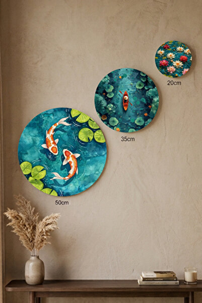visdora 3-Piece Round Canvas Painting Set - 50cm 35cm 20cm Modern Wall Decor ...