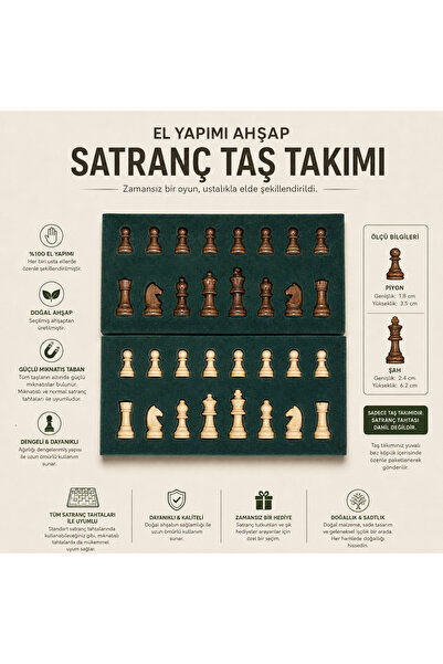 İki Yedi Konsept El Yapımı Ahşap Satranç Taş Takımı Mıknatıslı Mini Boy Doğal...