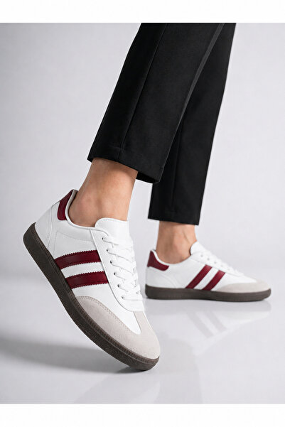 Encool Women's Red and White Sneaker Sports Shoes – Retro Style, Striped Design, Daily Comfortable, Lace-Up Casual Model