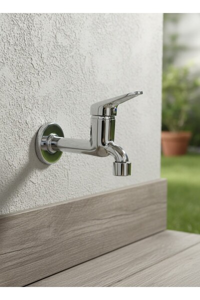RALKEN Lavabo Tuvalet WC Bahçe Musluğu Krom Aç Kapa Tekli Duvardan Uzun Musluk