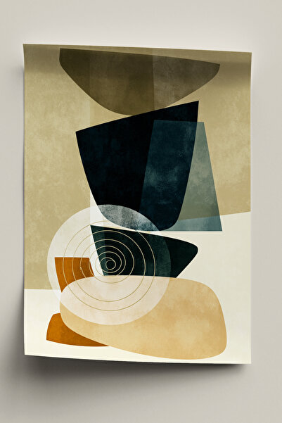 Wallnest Poster Decorativ Fara Rama, Abstract Minimalist Negru, Bej, Gold, Ta...