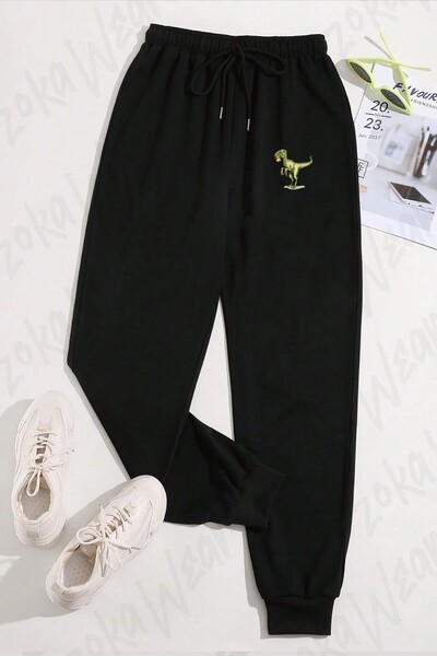 ZOKAWEAR Unisex Raptor Dinosaur Eating Pizza Printed Sweatpants