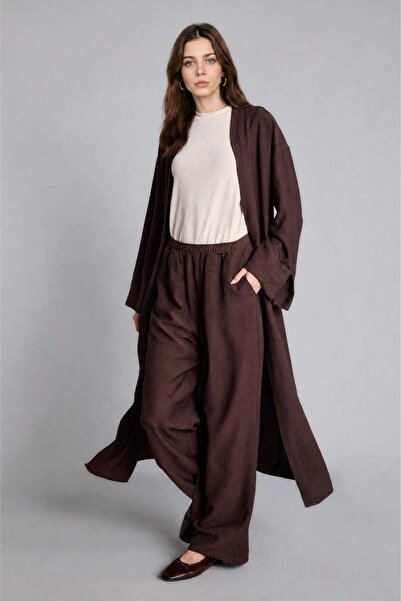 DeFacto Relax Fit Elastic Waist Textured Brown Trousers H9025Ax26Hs