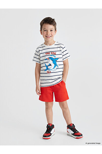 LC Waikiki Lcw Kids Ecru Printed Boy's T-Shirt and Shorts